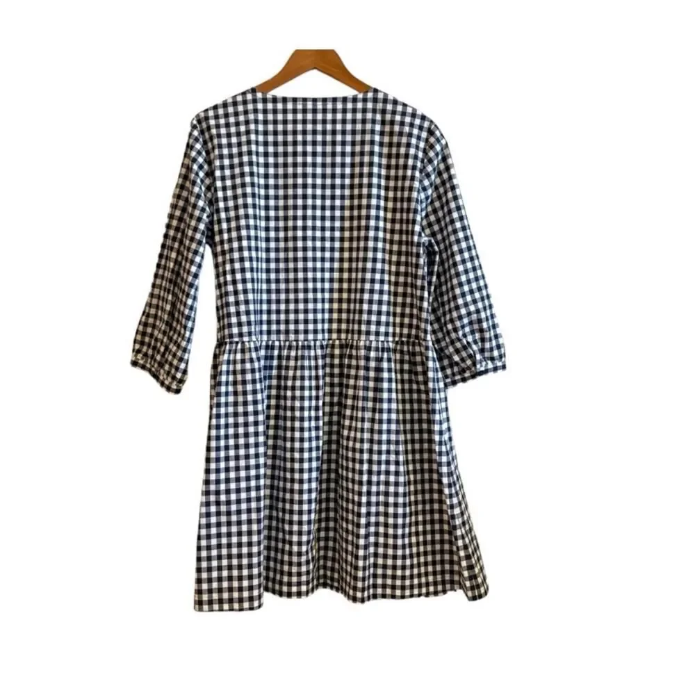 Draper James Nassau Navy Gingham Cottagecore Farmhouse Poplin Dress Large - Picture 4 of 7